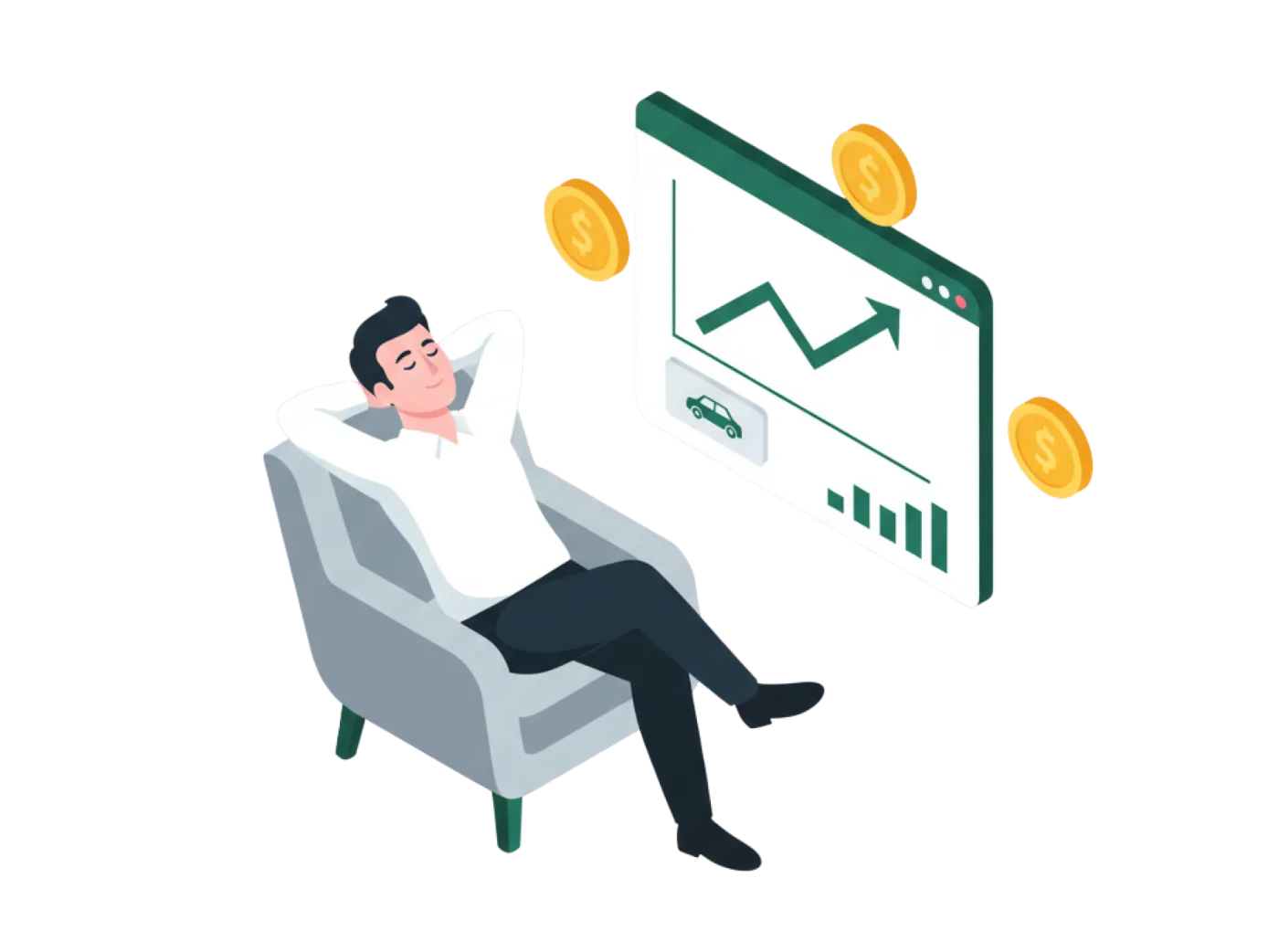 Illustration of a relaxed investor earning passive income while Fleeteer manages the fleet